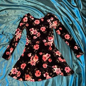 Black Velvet Floral Mini Dress
